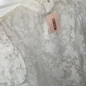 Missguided White Floral Jacquard Organza Puff Sleeve Top